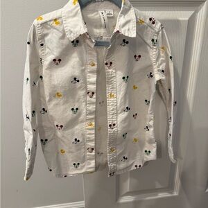 Janie and Jack White Button Down Shirt with Colorful Icon Print